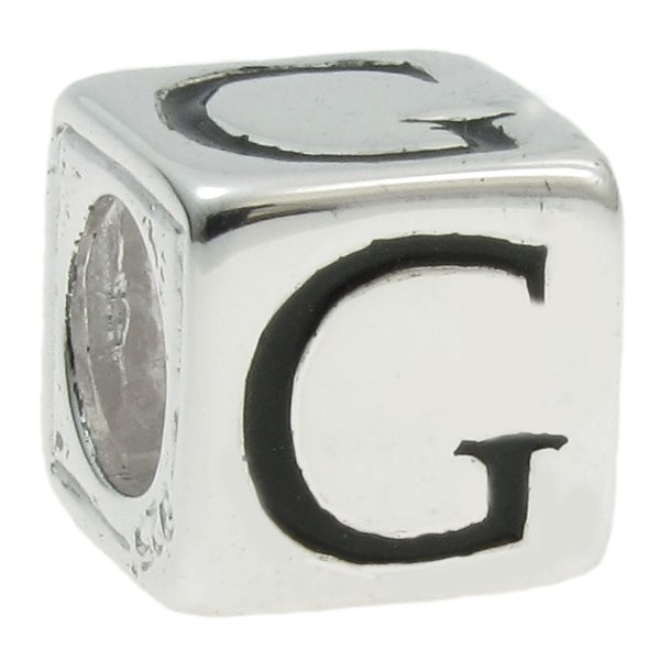 Sterling Silver Dice Cube Letter "G" Bead Charm for Pandora Troll Biagi Chamilia