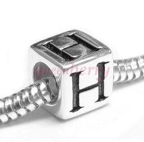 Sterling Silver Dice Cube Letter "H" Bead Charm for Pandora Troll Biagi Chamilia