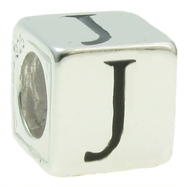Sterling Silver Dice Cube Letter "J" Bead Charm for Pandora Troll Biagi Chamilia