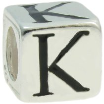 Sterling Silver Dice Cube Letter ″K″ Bead Charm for Pandora Troll Biagi Chamilia