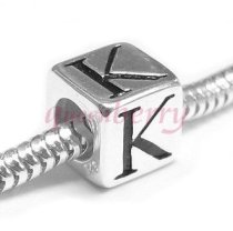 Sterling Silver Dice Cube Letter "K" Bead Charm for Pandora Troll Biagi Chamilia