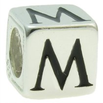 Sterling Silver Dice Cube Letter ″M″ Bead Charm for Pandora Troll Biagi Chamilia