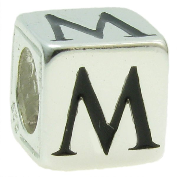 Sterling Silver Dice Cube Letter "M" Bead Charm for Pandora Troll Biagi Chamilia