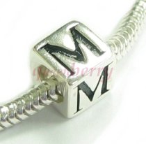 Sterling Silver Dice Cube Letter "M" Bead Charm for Pandora Troll Biagi Chamilia