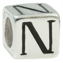 Sterling Silver Dice Cube Letter ″N″ Bead Charm for Pandora Troll Biagi Chamilia