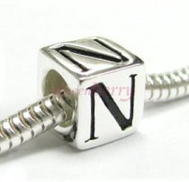 Sterling Silver Dice Cube Letter "N" Bead Charm for Pandora Troll Biagi Chamilia