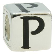 Sterling Silver Dice Cube Letter ″P″ Bead Charm for Pandora Troll Biagi Chamilia