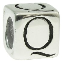 Sterling Silver Dice Cube Letter ″Q″ Bead Charm for Pandora Troll Biagi Chamilia European Jewelry