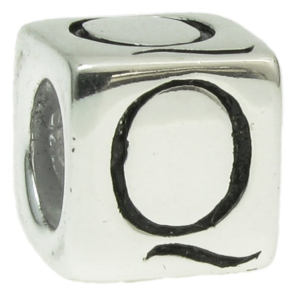 Sterling Silver Dice Cube Letter "Q" Bead Charm for Pandora Troll Biagi Chamilia European Jewelry