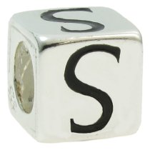 Sterling Silver Dice Cube Letter ″S″ Bead Charm for Pandora Troll Biagi Chamilia European Jewelry