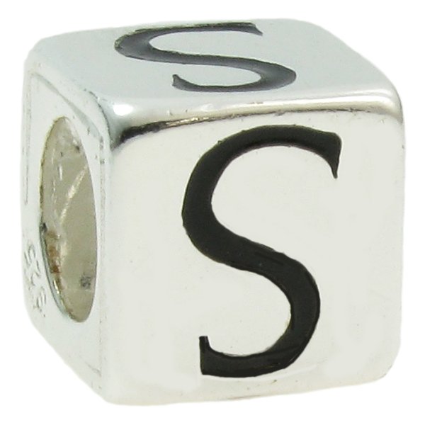 Sterling Silver Dice Cube Letter "S" Bead Charm for Pandora Troll Biagi Chamilia European Jewelry