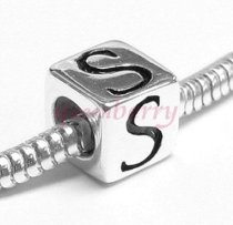 Sterling Silver Dice Cube Letter "S" Bead Charm for Pandora Troll Biagi Chamilia European Jewelry