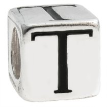 Sterling Silver Dice Cube Letter ″T″ Bead Charm for Pandora Troll Biagi Chamilia European Jewelry