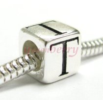 Sterling Silver Dice Cube Letter "T" Bead Charm for Pandora Troll Biagi Chamilia European Jewelry