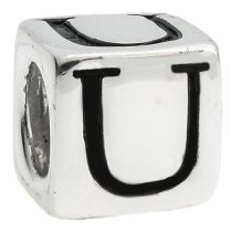Sterling Silver Dice Cube Letter ″U″ Bead Charm for Pandora Troll Biagi Chamilia European Jewelry