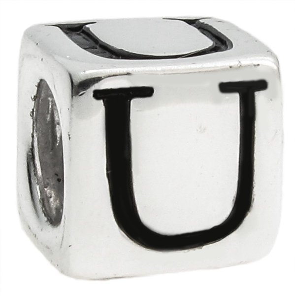 Sterling Silver Dice Cube Letter "U" Bead Charm for Pandora Troll Biagi Chamilia European Jewelry
