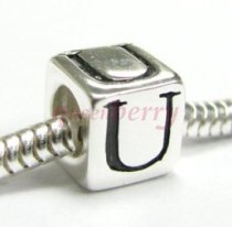 Sterling Silver Dice Cube Letter "U" Bead Charm for Pandora Troll Biagi Chamilia European Jewelry