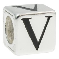 Sterling Silver Dice Cube Letter ″V″ Bead Charm for Pandora Troll Biagi Chamilia European Jewelry