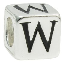 Sterling Silver Dice Cube Letter ″W″ Bead Charm for Pandora Troll Biagi Chamilia European Jewelry