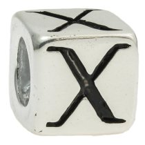Sterling Silver Dice Cube Letter ″X″ Bead Charm for Pandora Troll Biagi Chamilia European Jewelry
