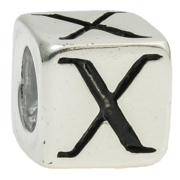 Sterling Silver Dice Cube Letter "X" Bead Charm for Pandora Troll Biagi Chamilia European Jewelry