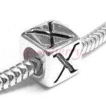 Sterling Silver Dice Cube Letter "X" Bead Charm for Pandora Troll Biagi Chamilia European Jewelry