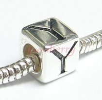Sterling Silver Dice Cube Letter "Y" Bead Charm for Pandora Troll Biagi Chamilia European Jewelry