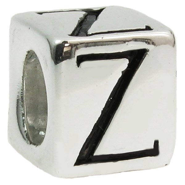 Sterling Silver Dice Cube Letter "Z" Bead Charm for Pandora Troll Biagi Chamilia European Jewelry