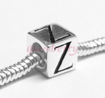 Sterling Silver Dice Cube Letter "Z" Bead Charm for Pandora Troll Biagi Chamilia European Jewelry