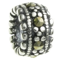 Sterling Silver Round Rondelle MARCASITE Bead Charm for Pandora Troll Biagi Chamilia European Jewelry