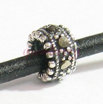 Sterling Silver Round Rondelle MARCASITE Bead Charm for Pandora Troll Biagi Chamilia European Jewelry
