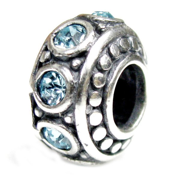 Sterling Silver Aquamarine CZ March Birthstone Bead Charm for Pandora Troll Chamilia Biagi European Jewelry