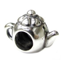Sterling Silver Little Tea Pot Bead Charm for Pandora Troll Chamilia Biagi European Jewelry