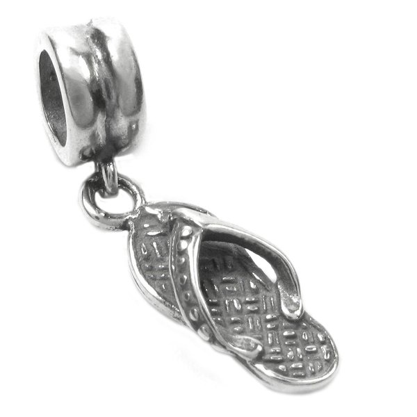 Sterling Silver Flip Flop Slipper Dangle Beach Sandal Bead Charm for Pandora Troll Chamilia Biagi European Jewelry