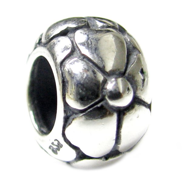 Sterling Silver Round Flower Bead Charm for Pandora Troll Chamilia Biagi European Jewelry