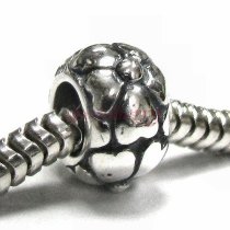 Sterling Silver Round Flower Bead Charm for Pandora Troll Chamilia Biagi European Jewelry