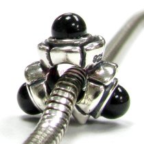 Sterling Silver Black Stone Bead Charm for Pandora Troll Chamilia Biagi European Jewelry