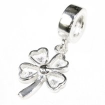 Sterling Silver Four Clover Leaf / Leaves Lucky Dangle Bead Charm for Pandora Troll Chamilia Biagi European Jewelry