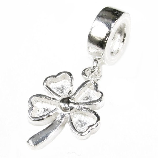 Sterling Silver Four Clover Leaf / Leaves Lucky Dangle Bead Charm for Pandora Troll Chamilia Biagi European Jewelry