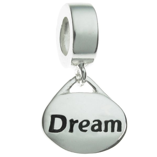 Sterling Silver Oval "Dream" Dangle Bead Charm for Pandora Troll Chamilia Biagi European Jewelry
