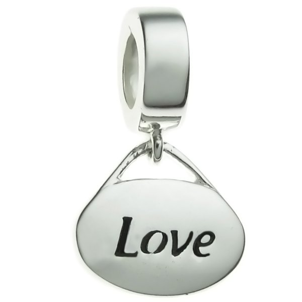 Sterling Silver Oval "Love" Dangle Bead Charm for Pandora Troll Chamilia Biagi European Jewelry