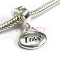 Sterling Silver Oval "Love" Dangle Bead Charm for Pandora Troll Chamilia Biagi European Jewelry