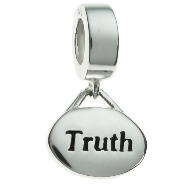 Sterling Silver Oval "Truth" Dangle Bead Charm for Pandora Troll Chamilia Biagi European Jewelry