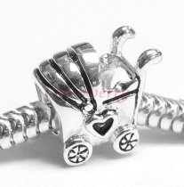 Sterling Silver Lover HEART BABY CARRIAGE CART Bead Charm for Pandora Troll Chamilia Biagi European Jewelry