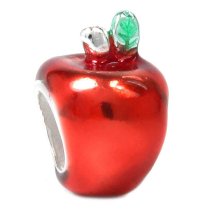 Sterling Silver CUTE Red Enamel APPLE Bead Charm for Pandora Troll Chamilia Biagi European Jewelry