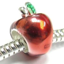 Sterling Silver CUTE Red Enamel APPLE Bead Charm for Pandora Troll Chamilia Biagi European Jewelry