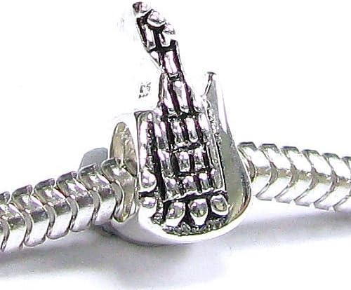Queenberry .925 Sterling Silver Music Instrument Guitar Bead Charm for European Charm Bracelets