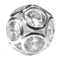 Sterling Silver BALL Clear CZ Crystal Bead Charm Birthstone April for Pandora Troll Chamilia Biagi European Jewelry