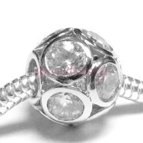 Sterling Silver BALL Clear CZ Crystal Bead Charm Birthstone April for Pandora Troll Chamilia Biagi European Jewelry