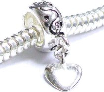 Queenberry .925 Sterling Silver Love Heart Dangle Bead Charm for European Charm Bracelets